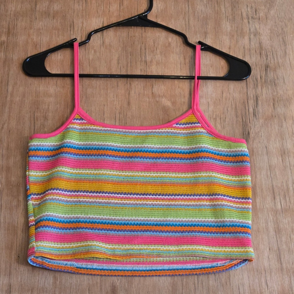 Effordram Rainbow Striped Cami Crop Top Large‎ Multi Color Knit Spaghetti Strap